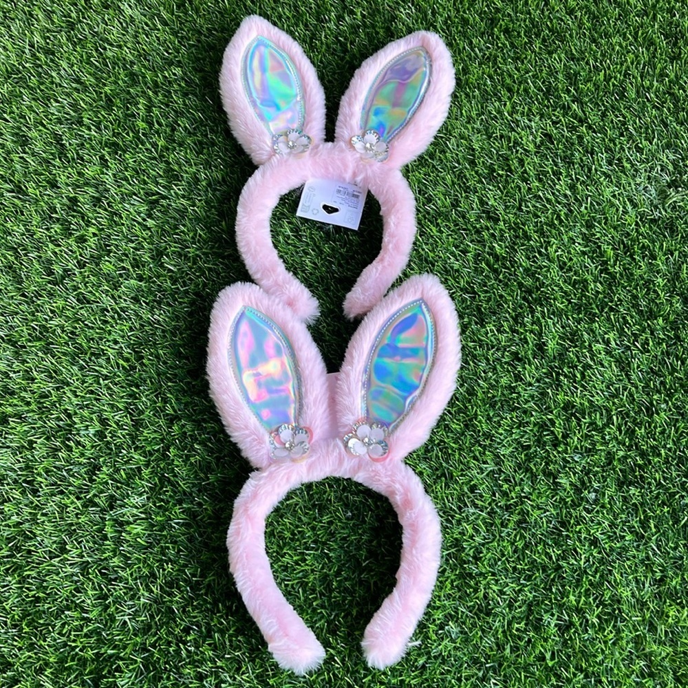 CLAIRES Pink Plush Iridescent Bunny Ears (x2) Costume Dress Up - Picture 1 of 5